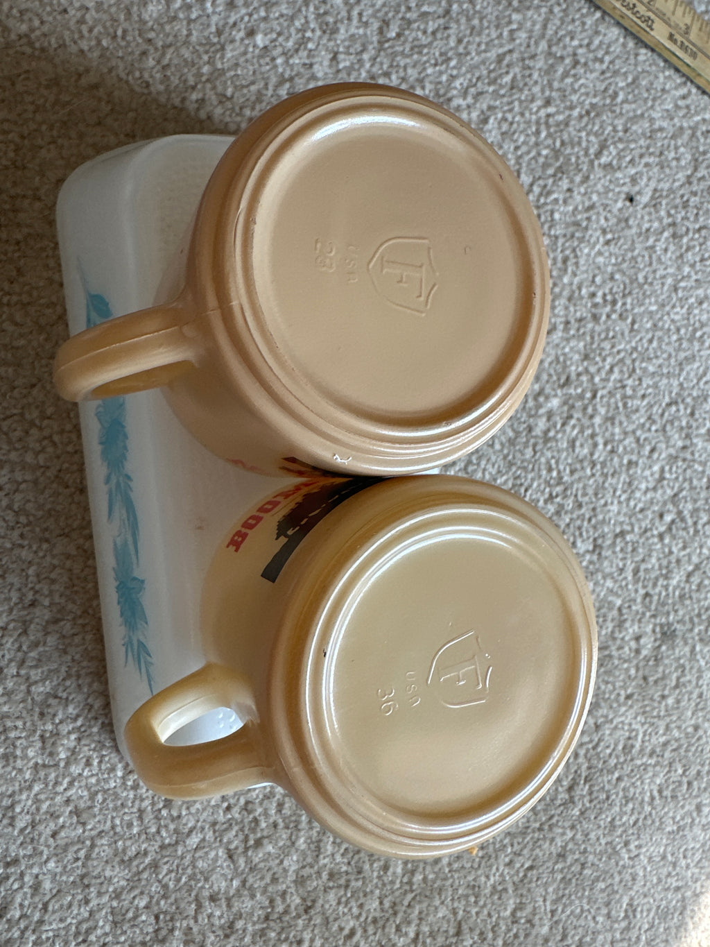 Vintage Federal Glass Boomtown Casino Milk Glass Mugs. Set of 2.