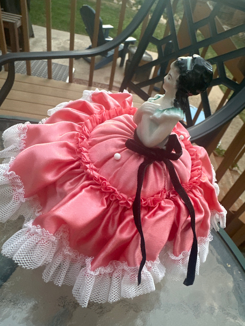 Vintage 1920s Half Doll Lady Pin Cushion — Ceramic Boudoir Sewing Collectible