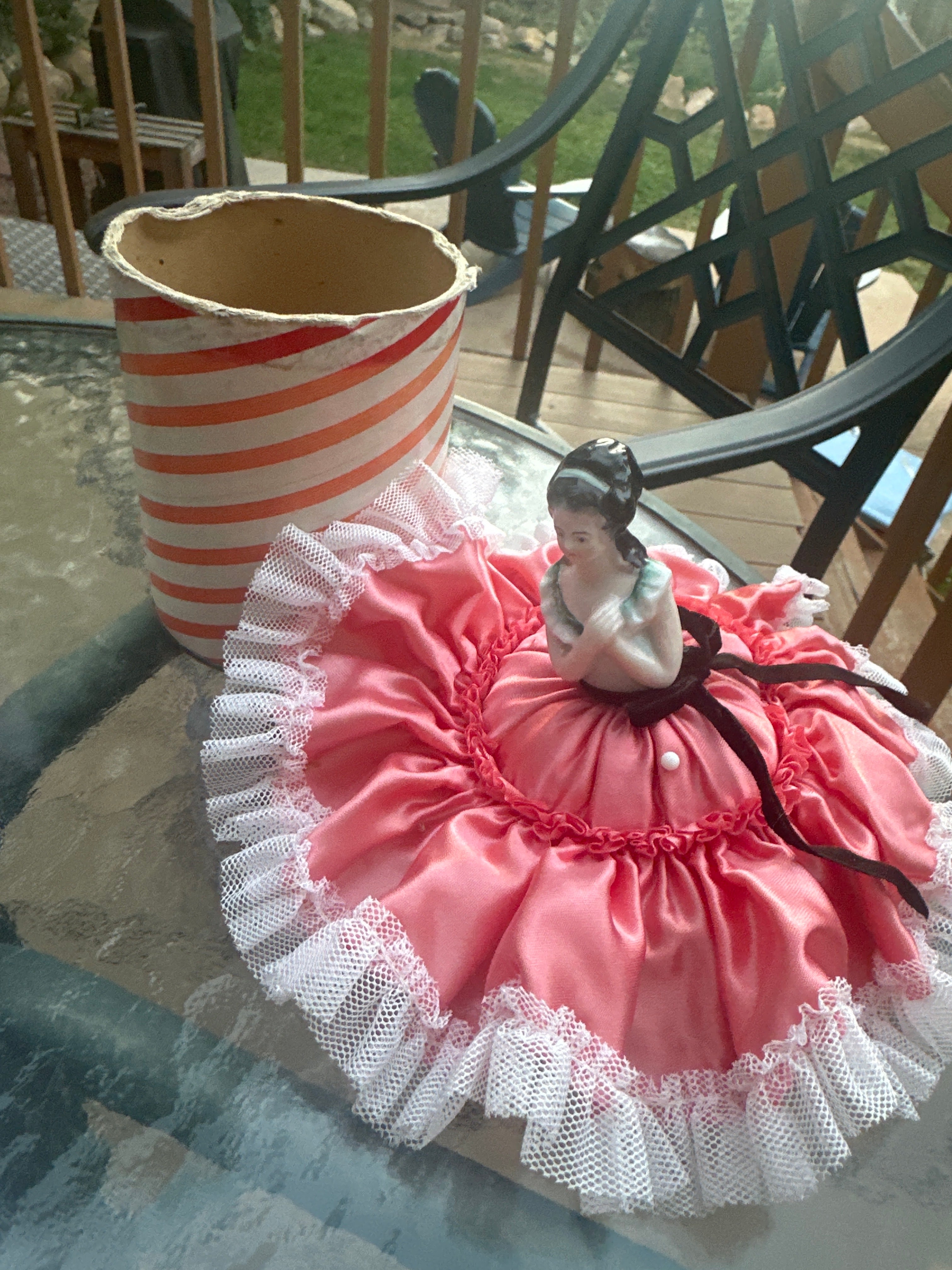 Vintage 1920s Half Doll Lady Pin Cushion — Ceramic Boudoir Sewing Collectible