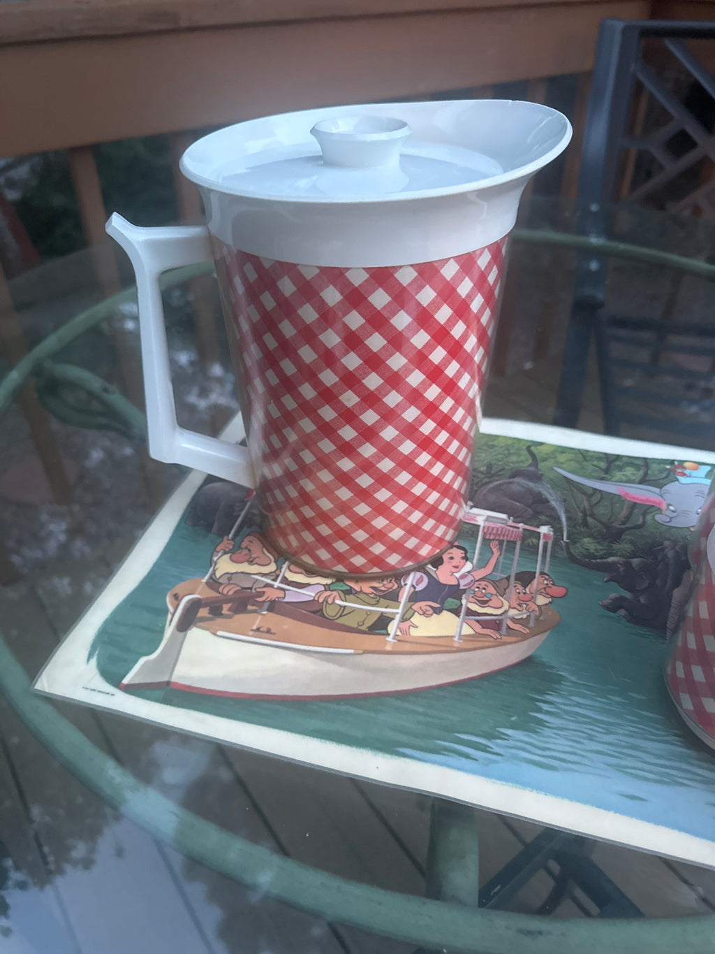 Vintage Thermos Serv Red and White Checker Pitcher with 4 Cups