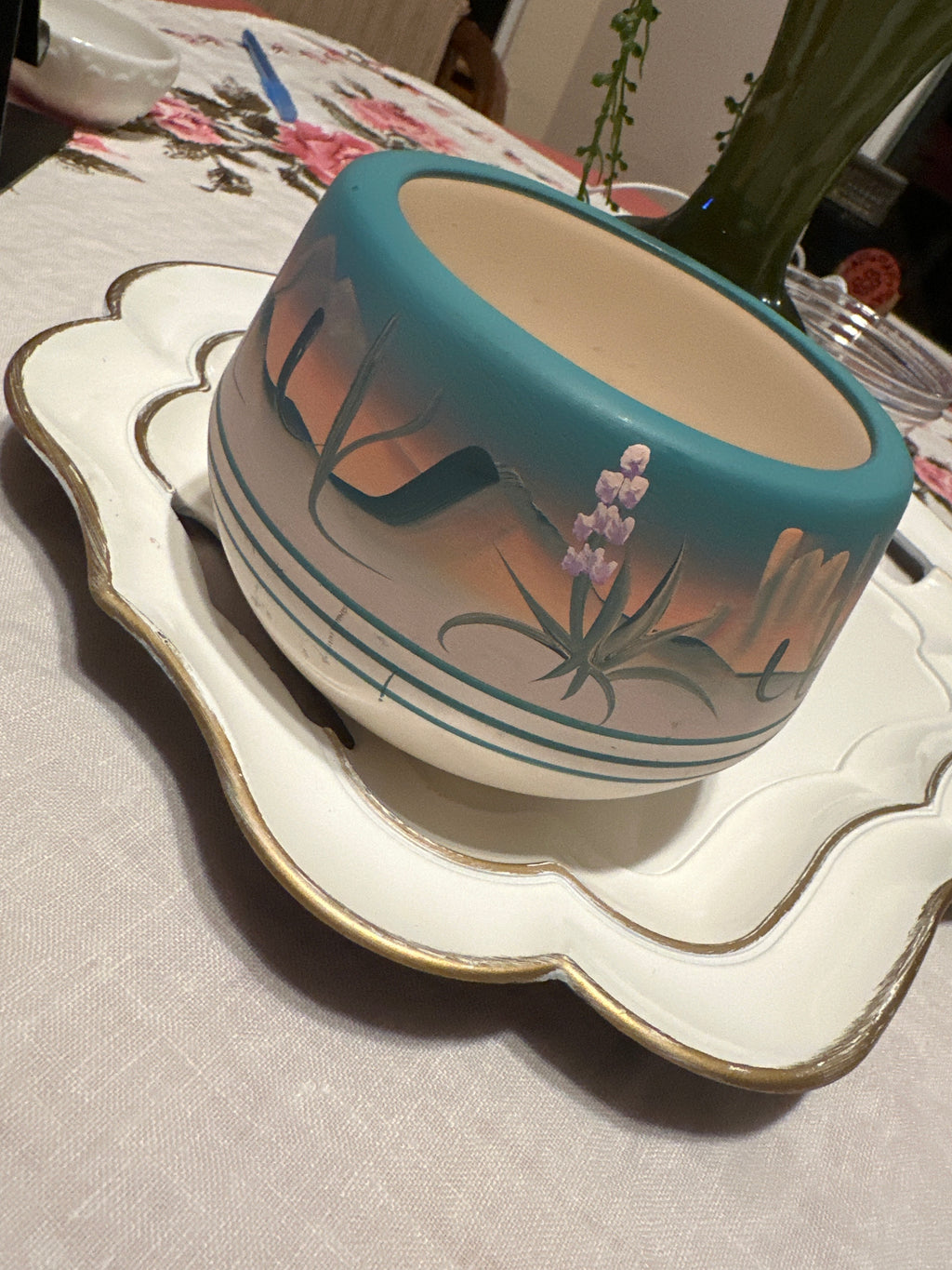New West Pottery Vase — Hand-Painted Southwest Desert Sunset, Signed 1991