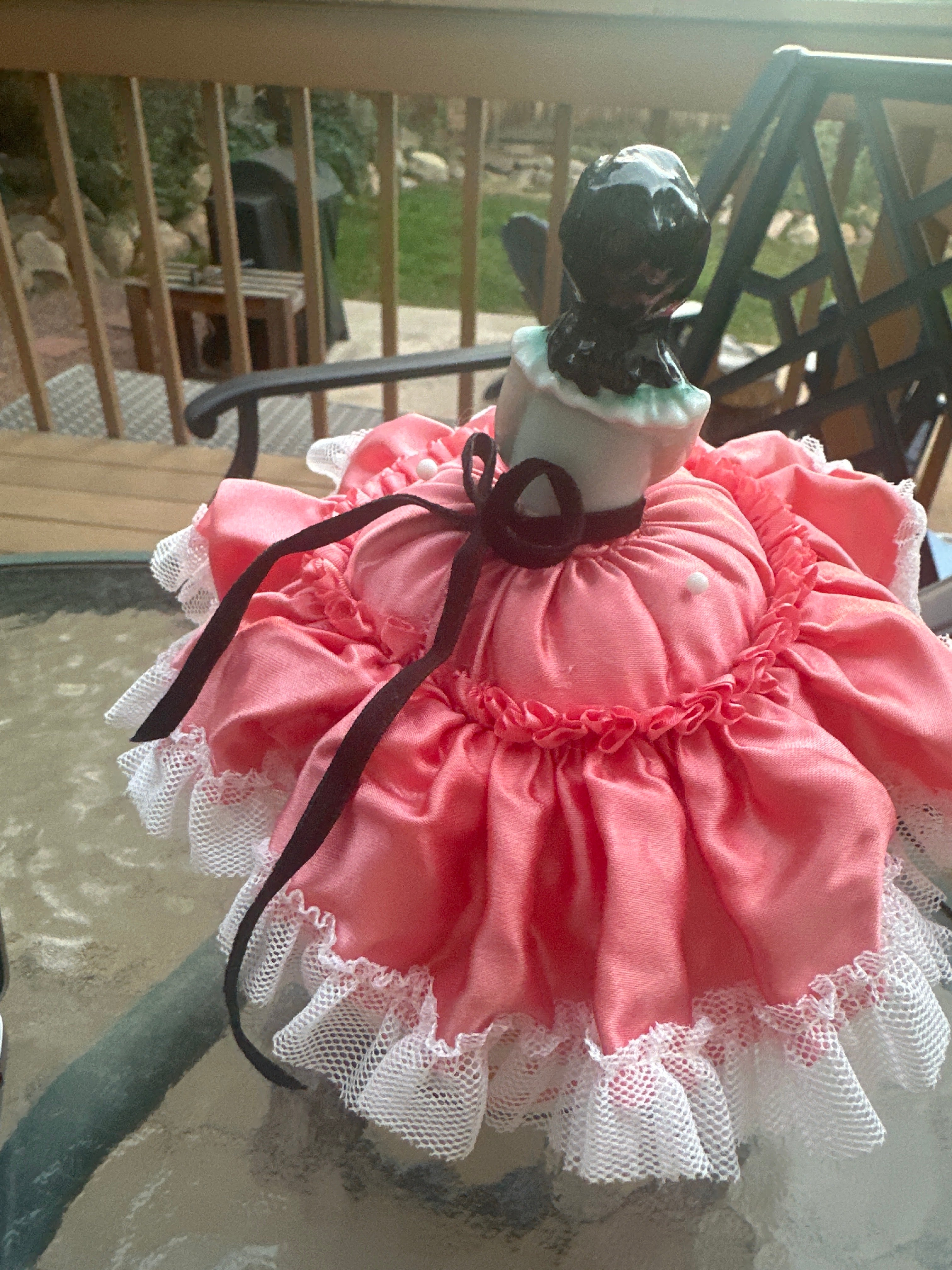 Vintage 1920s Half Doll Lady Pin Cushion — Ceramic Boudoir Sewing Collectible