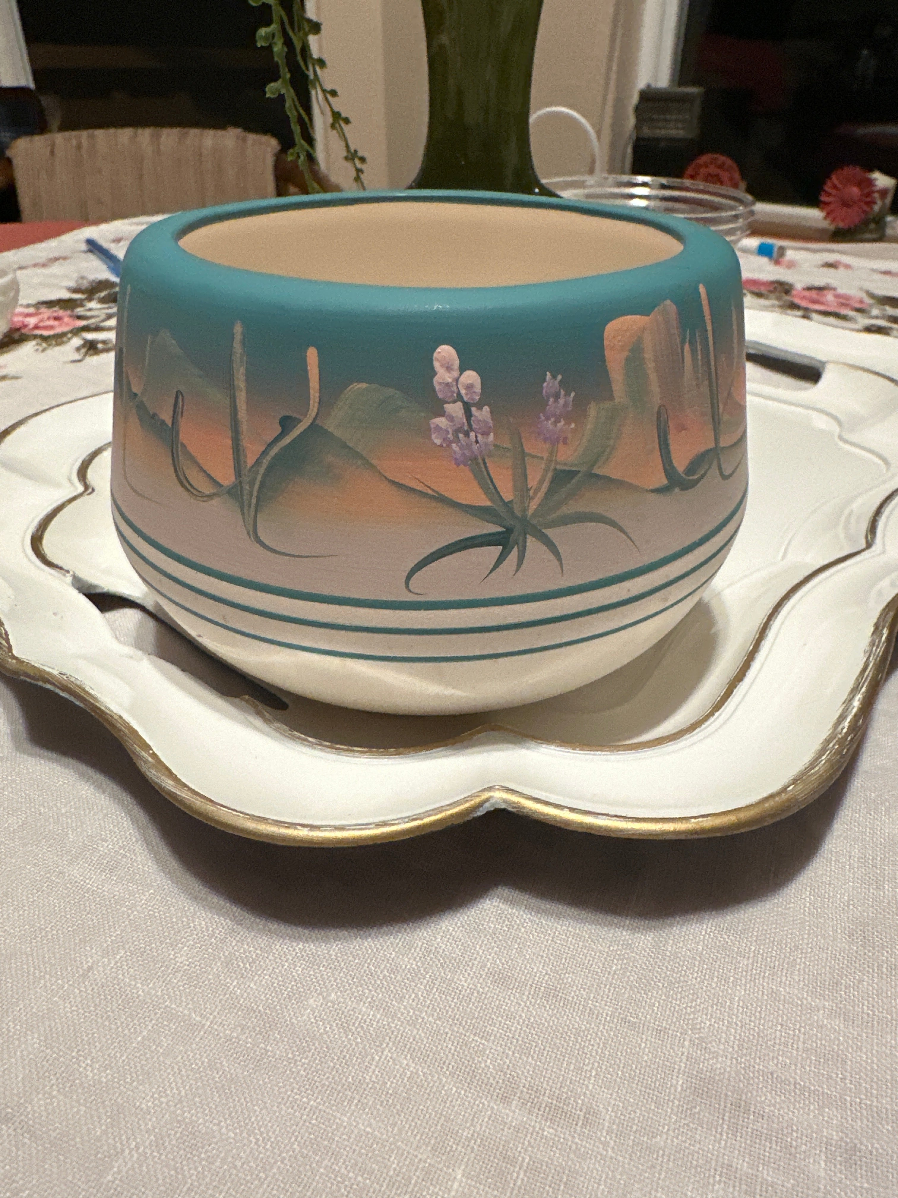 New West Pottery Vase — Hand-Painted Southwest Desert Sunset, Signed 1991