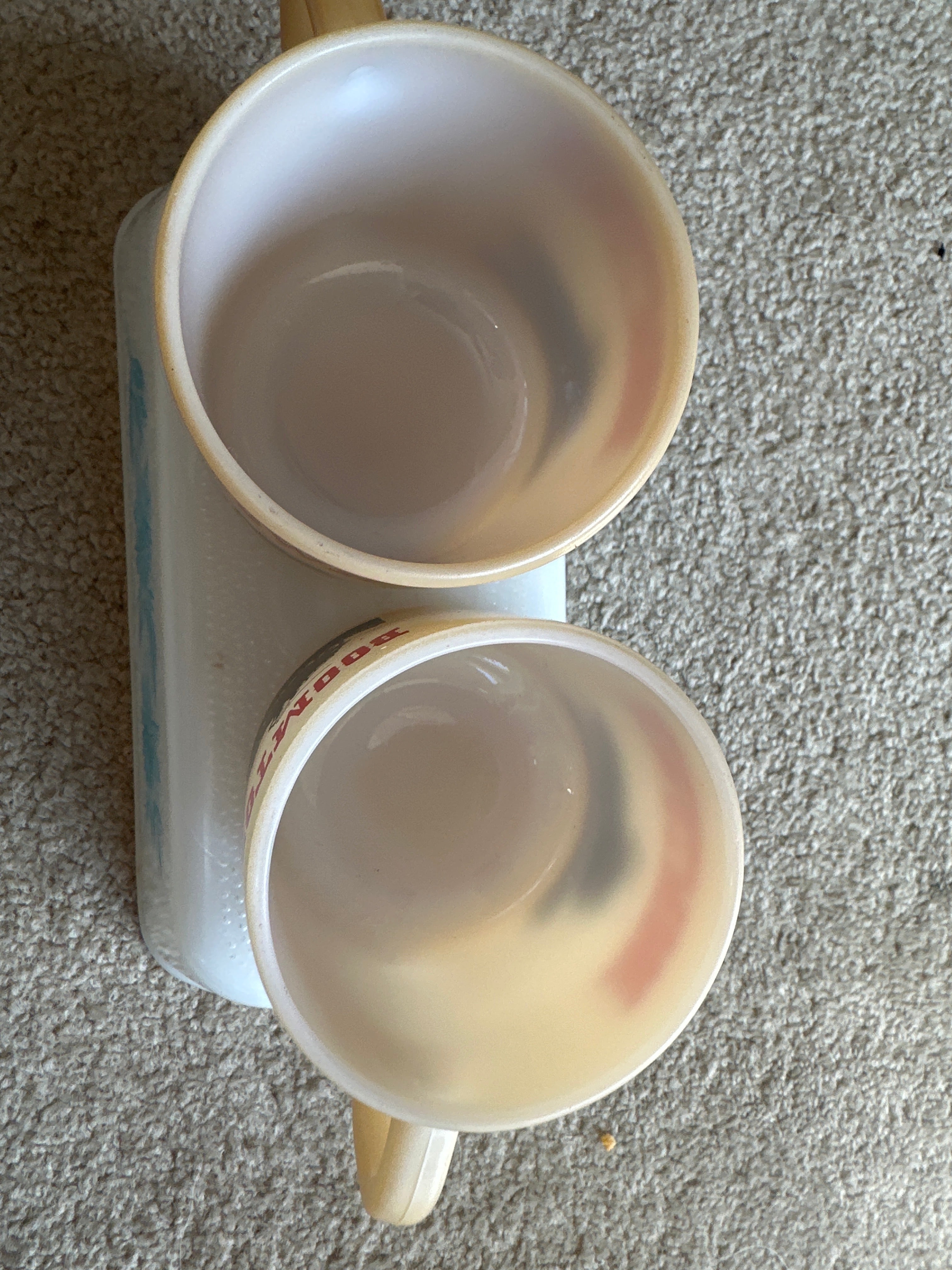 Vintage Federal Glass Boomtown Casino Milk Glass Mugs. Set of 2.