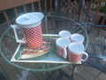 Vintage Thermos Serv Red and White Checker Pitcher with 4 Cups