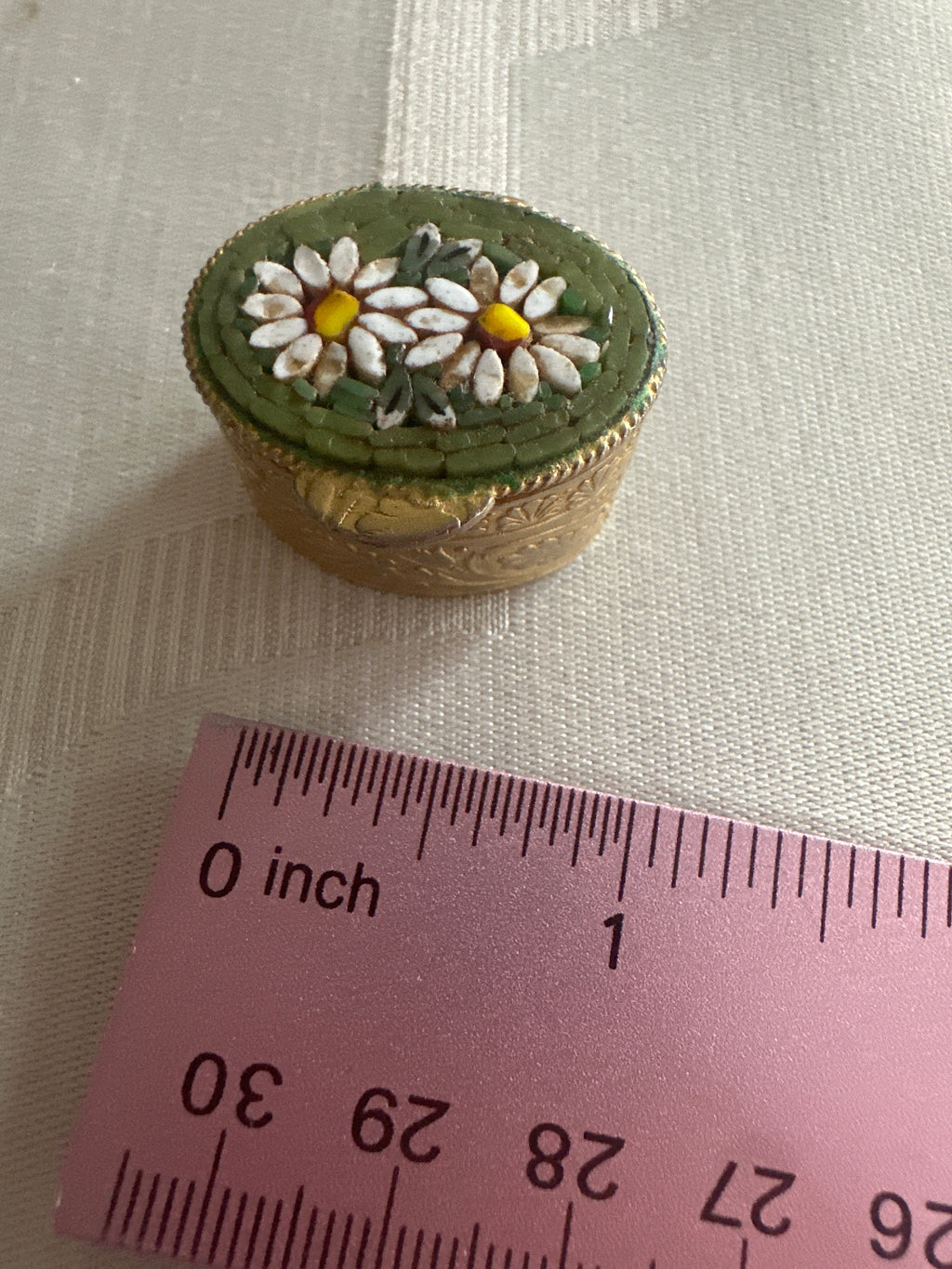 Vintage Italian Micro Mosaic Daisy Floral  Pill Box