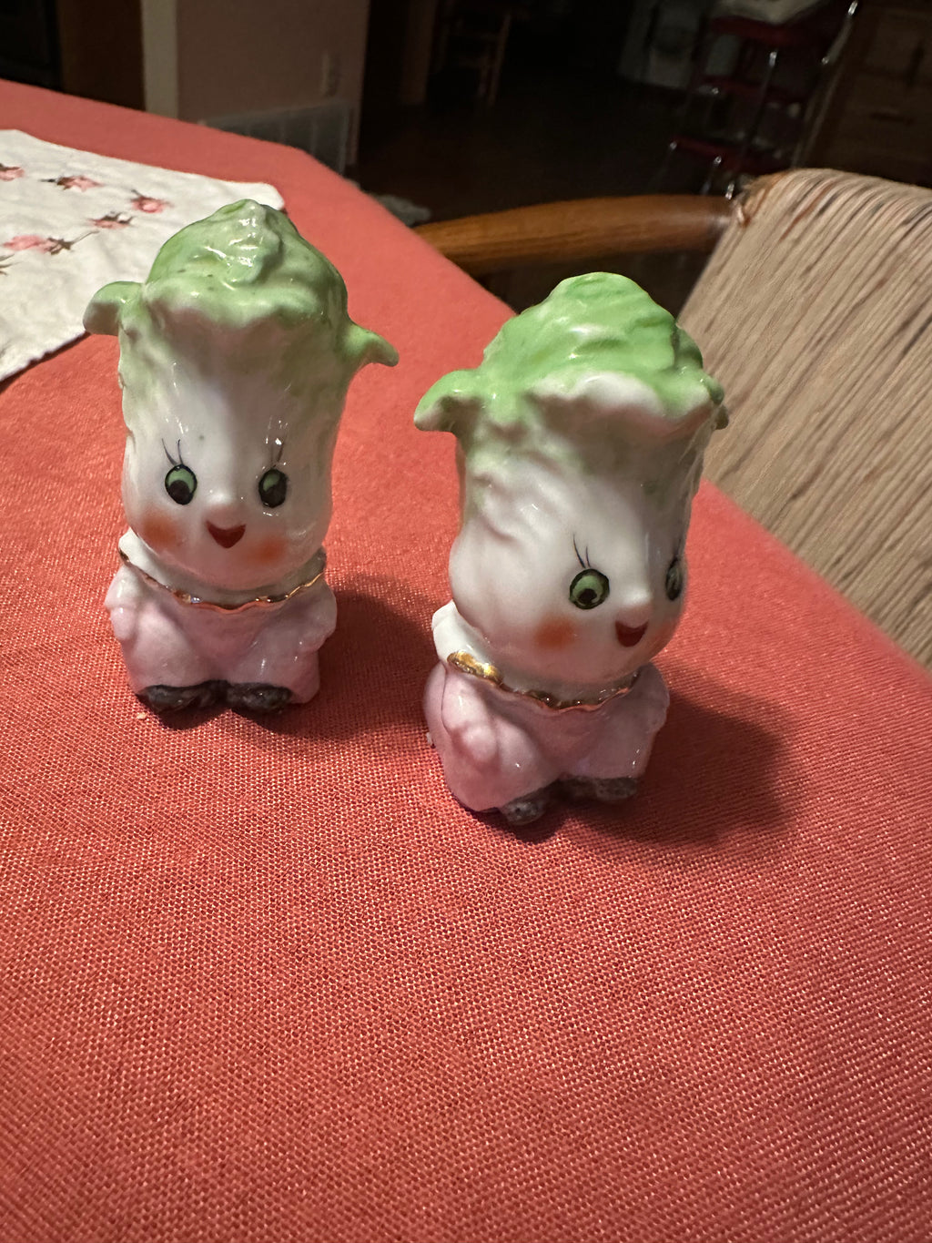 Vintage Rare Anthropomorphic Ceramic Baby Lettue Salt and Pepper Shakers