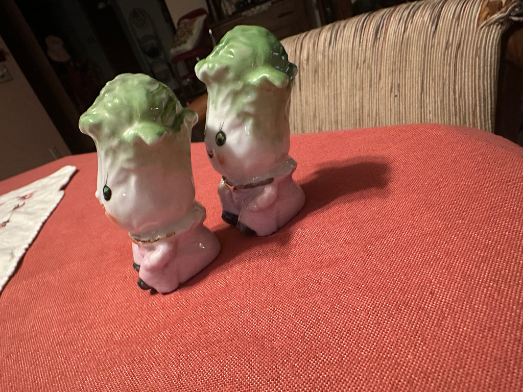 Vintage Rare Anthropomorphic Ceramic Baby Lettue Salt and Pepper Shakers