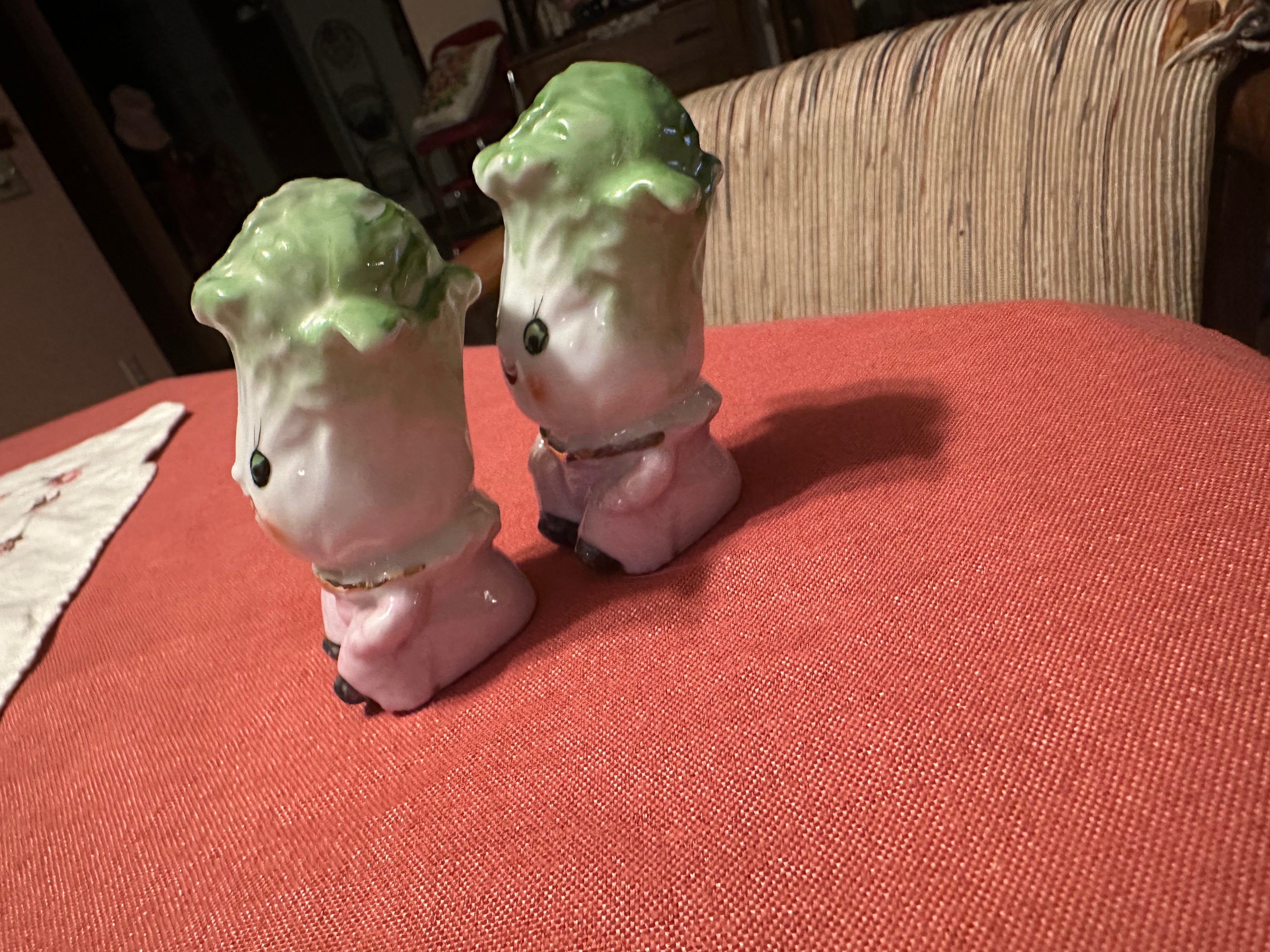 Vintage Rare Anthropomorphic Ceramic Baby Lettue Salt and Pepper Shakers