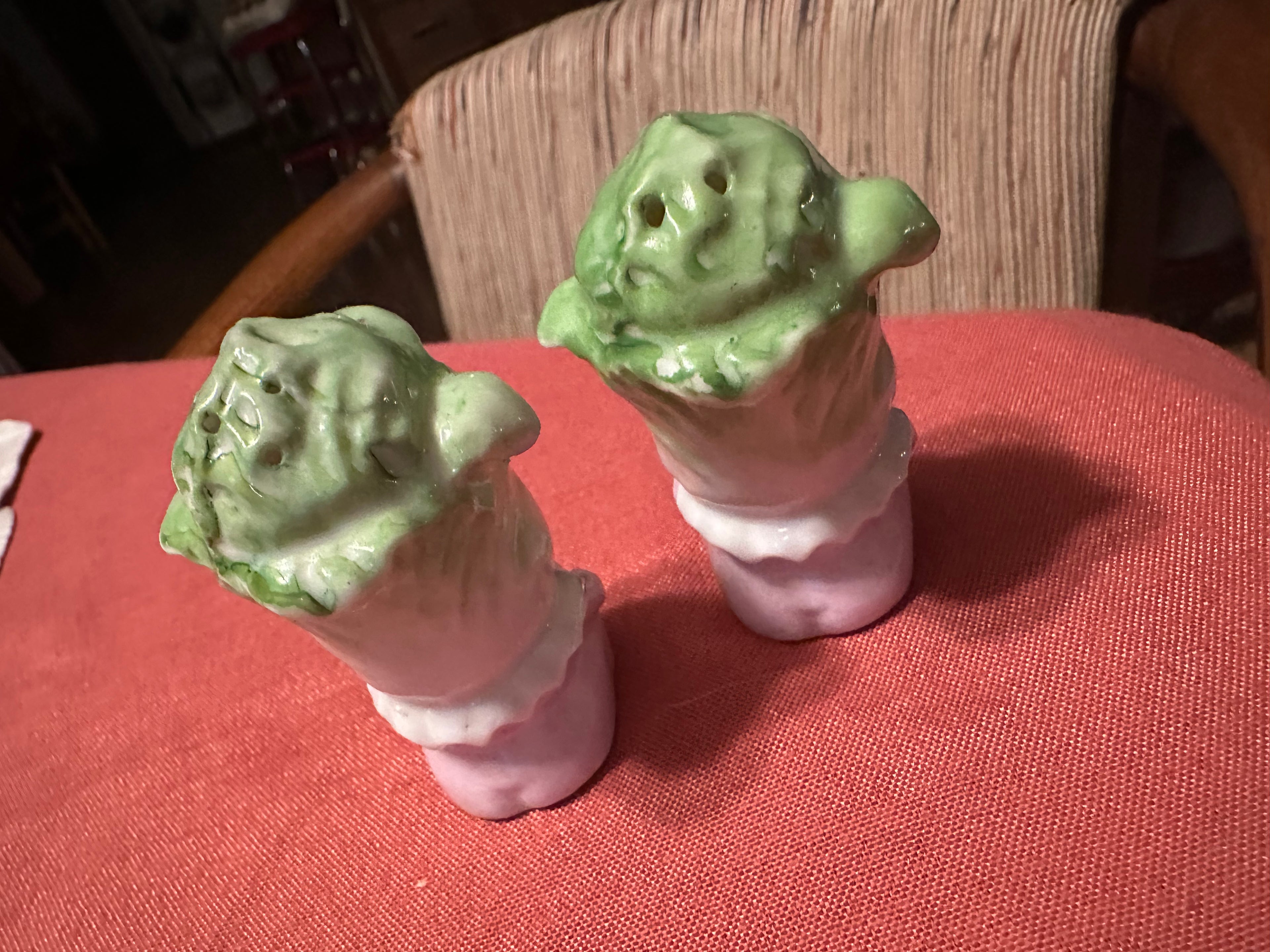 Vintage Rare Anthropomorphic Ceramic Baby Lettue Salt and Pepper Shakers
