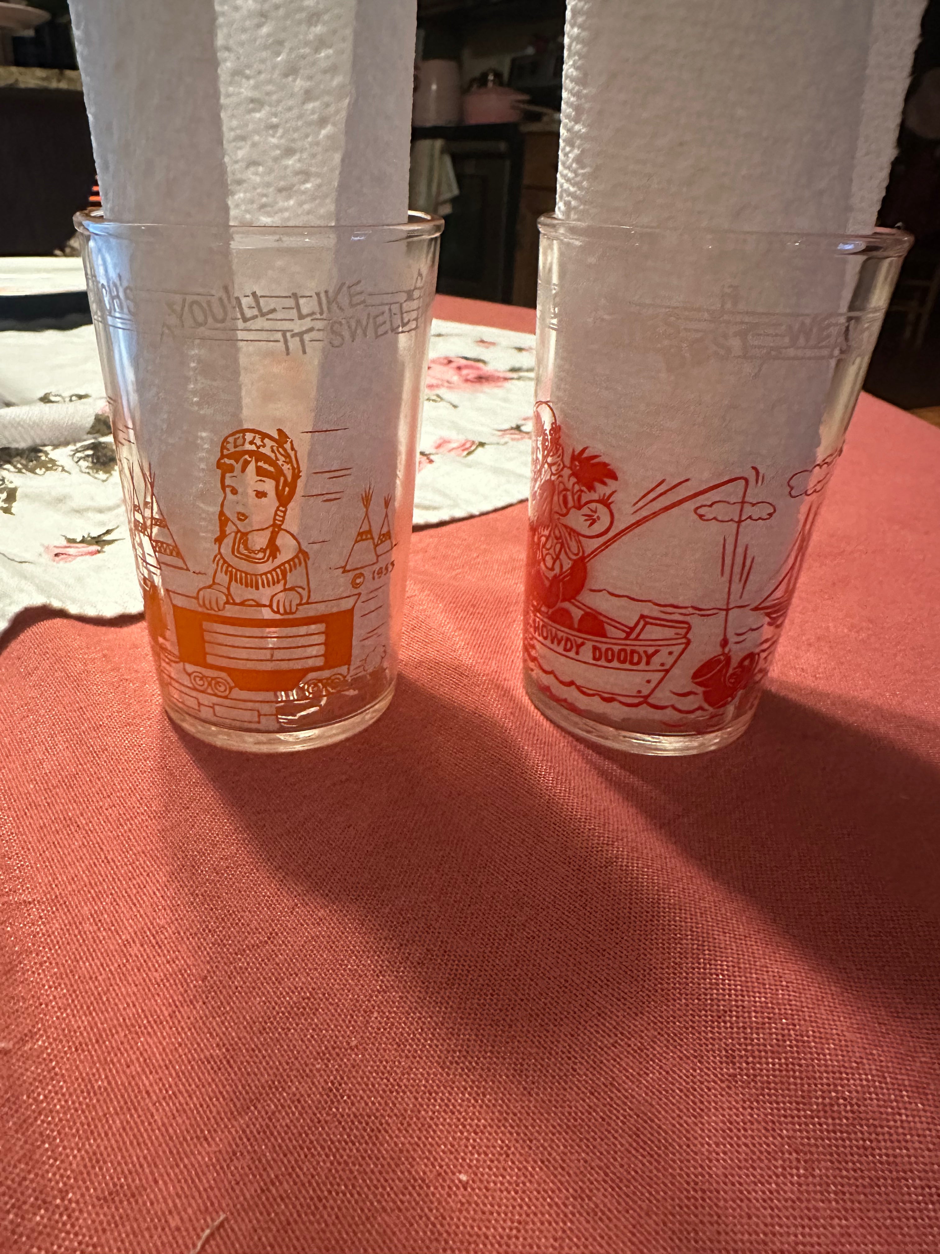 Vintage Howdy Doody Clarabell Set of 2 Welches Grape Jelly Glasses