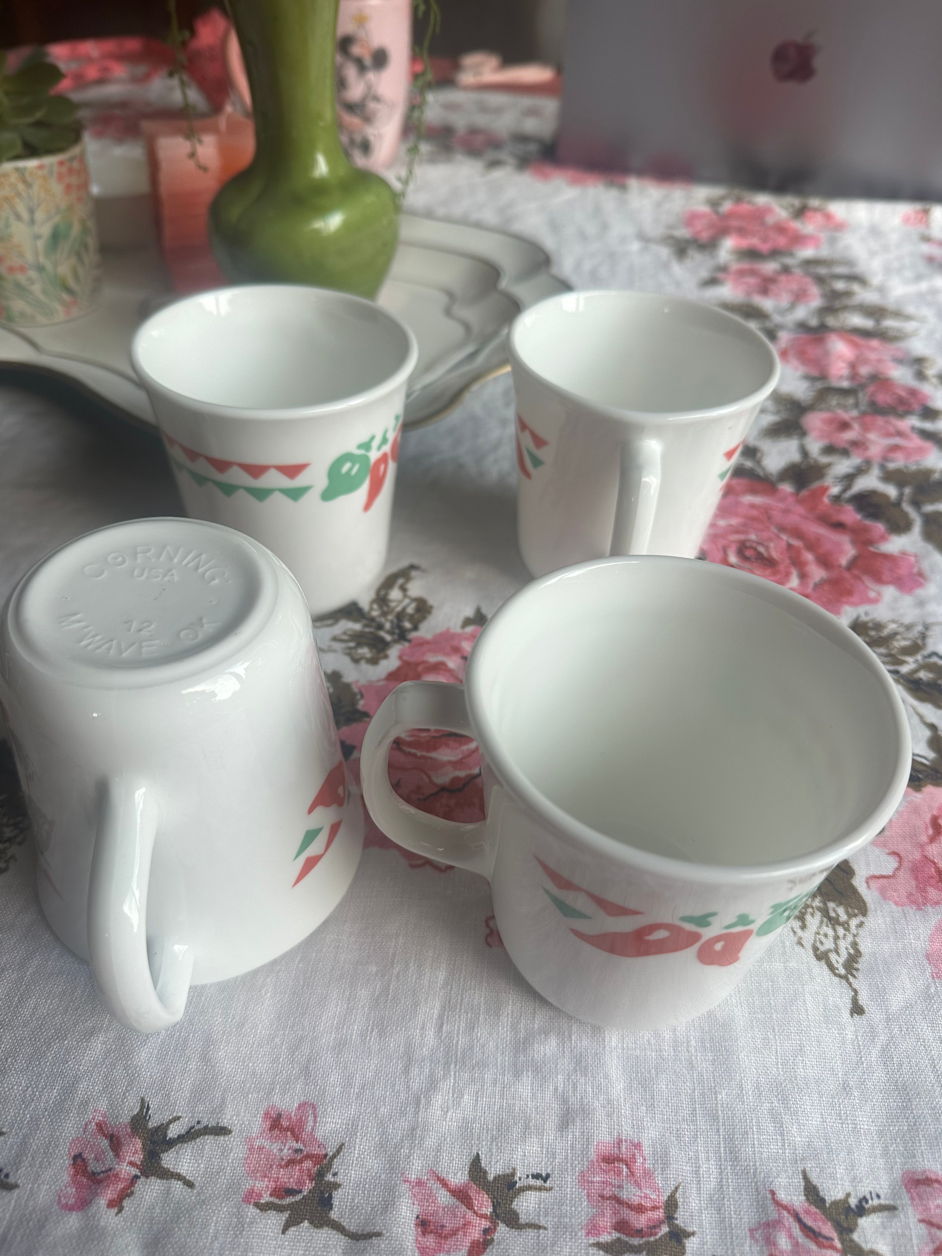 Vintage Corning Chili Pepper fiesta Mugs. Set of 4