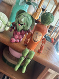 Vintage Anthropomorphic Fruit & Vegetable Dangle Legs Figurines — Set of 4, Folk Art
